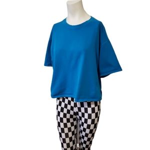 Askya blue oversized Cotton short sleeve cropped top t-shirt size xsmall